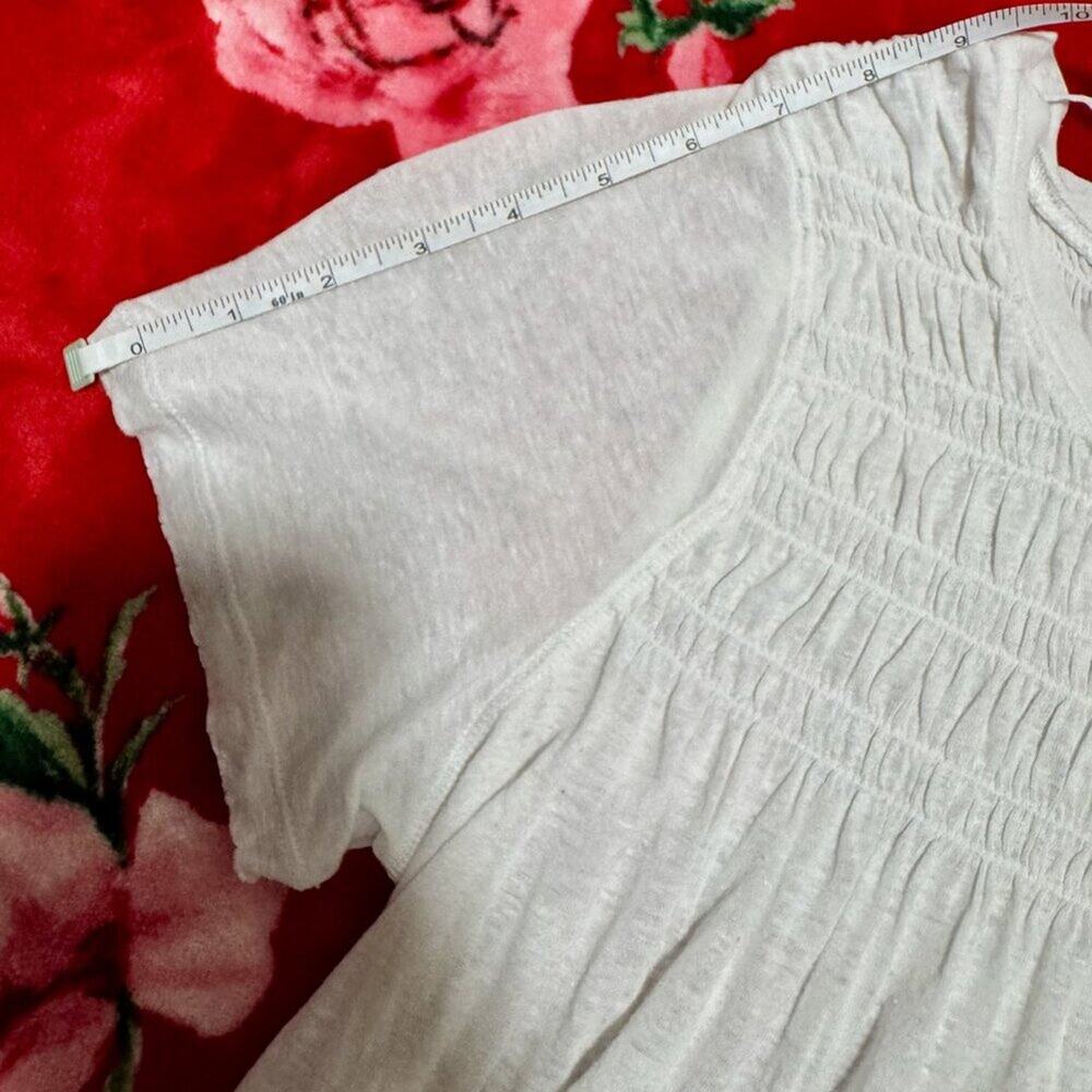 Free People Smocked Babydoll Top White Women's Small Cottagecore Romantic Linen - Picture 8 of 15